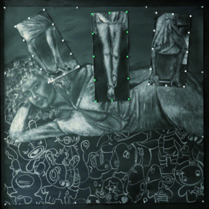 2007 - “No, lei ha una quarta” - acrilico,polvere da sparo, grafite e tela su carta - 130x130 cm