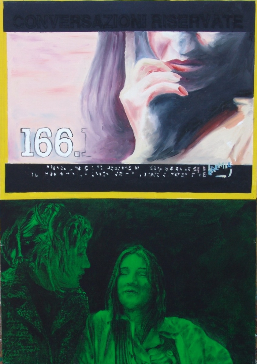 166 2000. Acrilico, inchiostro serigrafico e olio su tela cm 100x70