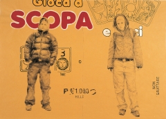 Gioca a scopa 1 2003. Acrilico e inchiostro serigrafico su carta 2 pezzi 100x70 cm.