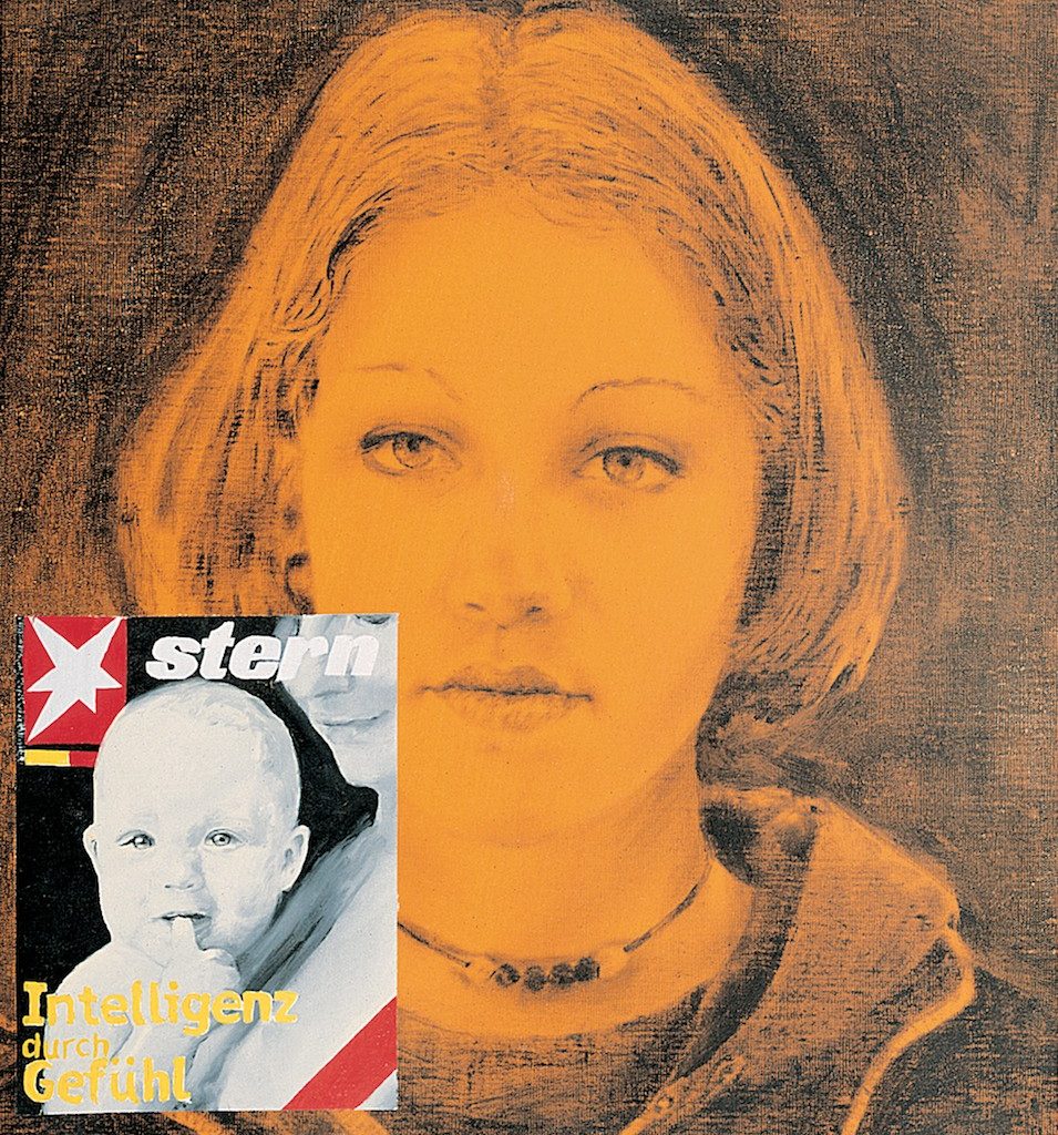 Intelligenz durch Gefuhl, 1997. Acrilico, inchiostro serigrafico e olio su tela cm 50x40