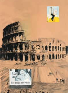 Telefoni a luci rosse 1996. Acrilico, inchiostro serigrafico e olio su tela 90 x 66 cm