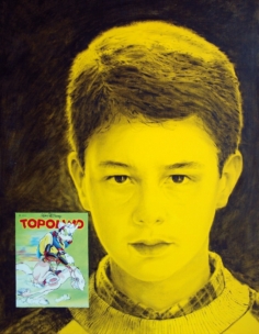 Topolino 1997. Acrilico, inchiostro serigrafico e olio su tela cm. 120x100