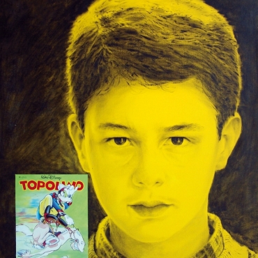 Topolino 1997. Acrilico, inchiostro serigrafico e olio su tela cm. 120x100