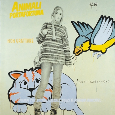 Animali porta fortuna 2 2004. Acrilico e inchiostro serigrafico su tela cm. 220x200