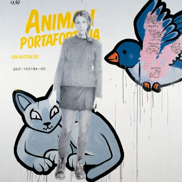 Animali portafortuna 2004. Acrilico e inchiostro serigrafico su tela cm. 160x200