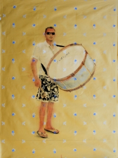 Primo tamburo 2010. Inchiostro serigrafico e acrilico su stoffa 150X115 cm