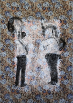 Sonatori di banda, 2010. Inchiostro serigrafico e acrilico su stoffa 205X142 cm