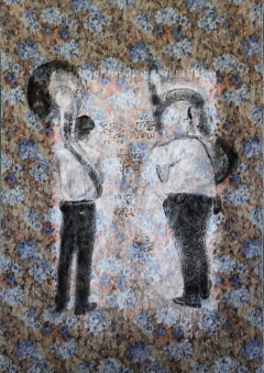 Sonatori di banda, 2010. Inchiostro serigrafico e acrilico su stoffa 205X142 cm