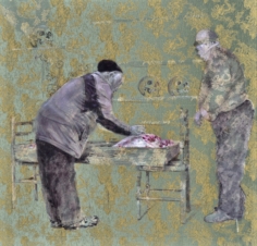 Senza titolo 2 2018, Tecnica mista su stoffa 125x130cm