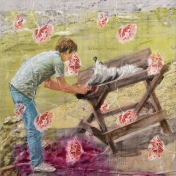 Senza titolo 2014, tecnica mista su stoffa 145x123cm