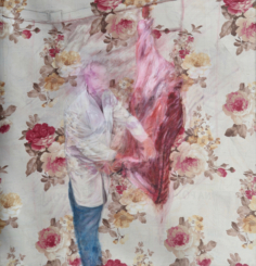 Senza titolo 2017, Tecnica mista su stoffa 130x125cm