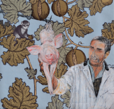 Senza titolo 4 2014, Tecnica mista su carta da parati 50x52cm