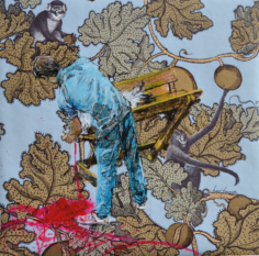 Senza titolo 6 2015, Tecnica mista su carta da parati 51,5x52cm