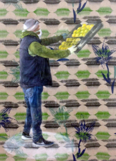 Tempi di Covid, 2020 - 6 - Tecnica mista su stoffa - cm. 80X60