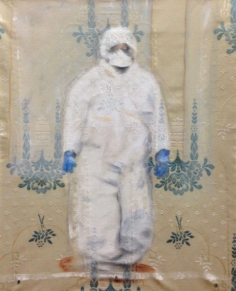 Tempi di Covid 13, 2020 Tecnica mista su stoffa cm. 37,5X30,2